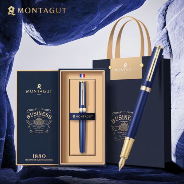 Ексклюзивна пір'яна ручка Montagut 1880  (Dark Blue & Gold)