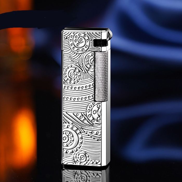 Преміальна Газова Турбо-Запальничка "Спіральний Візерунок" Сріблястий Хром