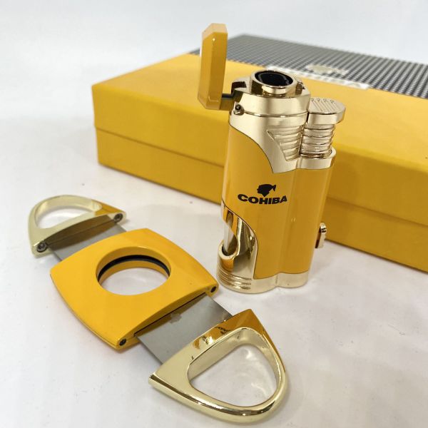 Турбо-запальничка Cohiba та гільйотина жовто-золотистого кольору у наборі