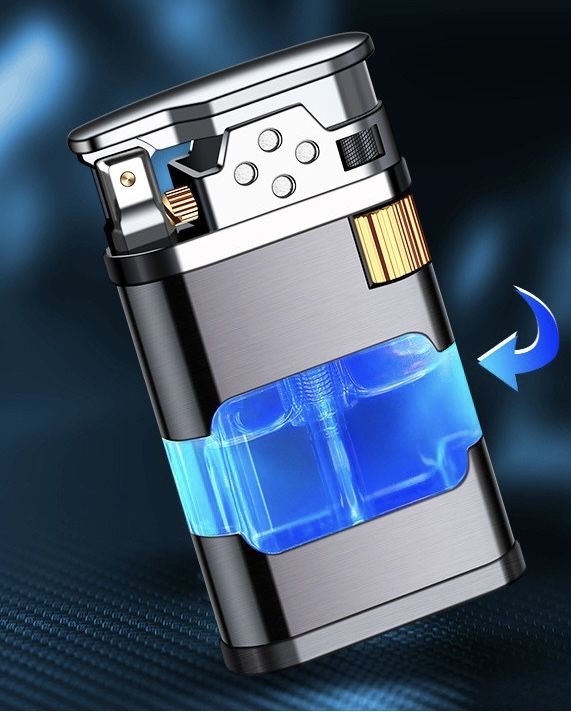 Газова турбо-запальничка з прозорим баком чорного кольору