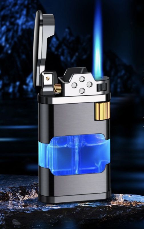 Газова турбо-запальничка з прозорим баком чорного кольору