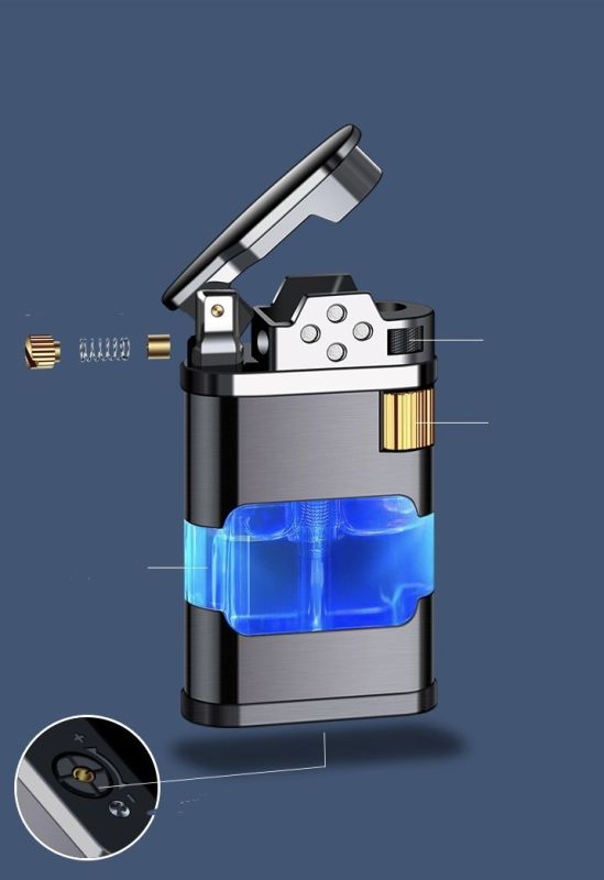 Газова турбо-запальничка з прозорим баком золотистого  кольору