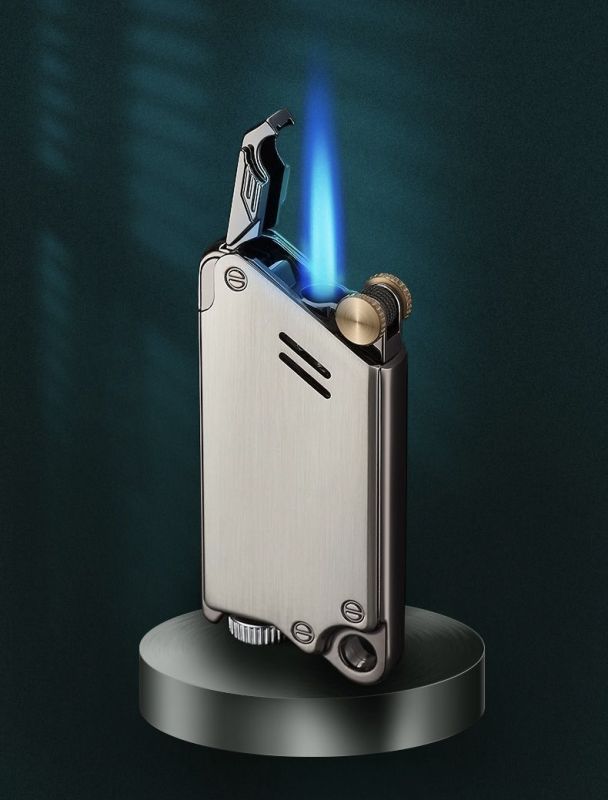 Газова турбо-запальничка FOCUS у стилі Industrial / Steampunk темний хром