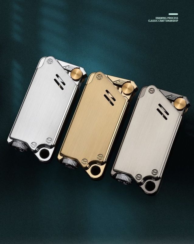 Газова турбо-запальничка FOCUS у стилі Industrial / Steampunk золотиста