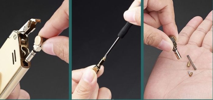 Газова турбо-запальничка FOCUS у стилі Industrial / Steampunk золотиста