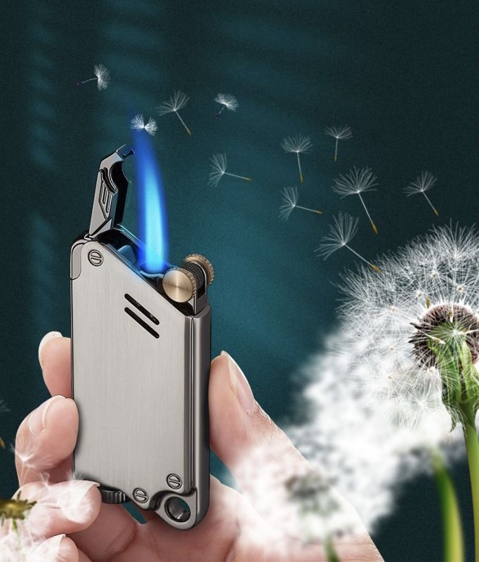 Газова турбо-запальничка FOCUS у стилі Industrial / Steampunk темний хром