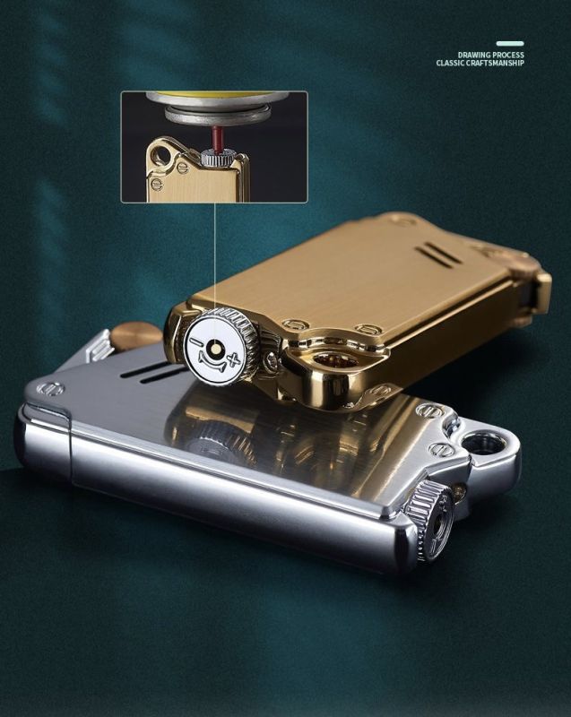 Газова турбо-запальничка FOCUS у стилі Industrial / Steampunk золотиста