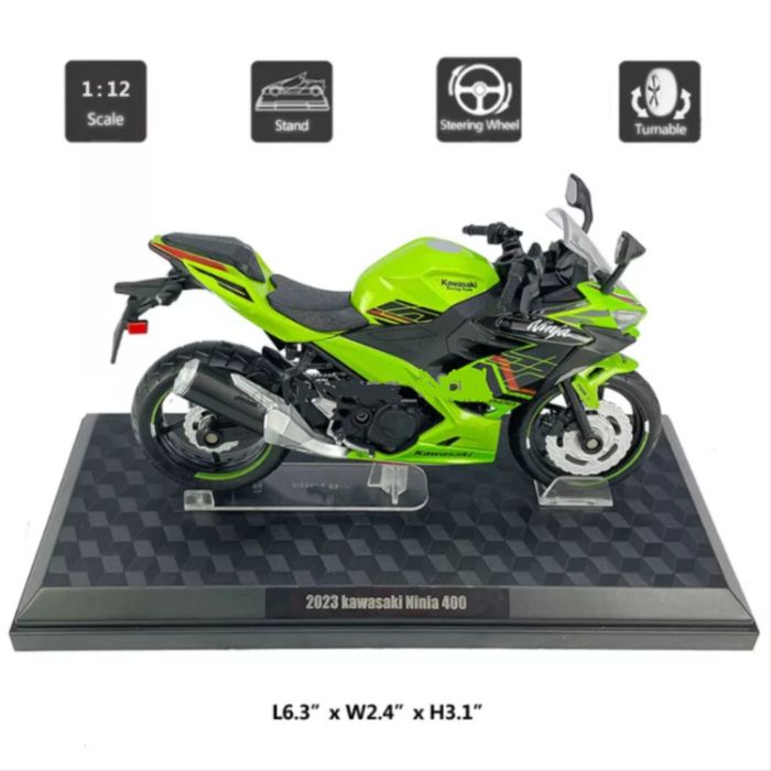 Масштабна модель Kawasaki Ninja 400 (2023) Green 1:12 CCA Licensed Diecast Model