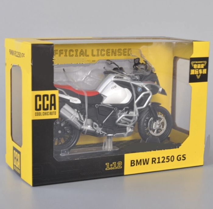 Колекційна модель мотоцикла BMW R1250 GS, 1:12 (Металевий корпус, Світло, Звук) Silver-Red