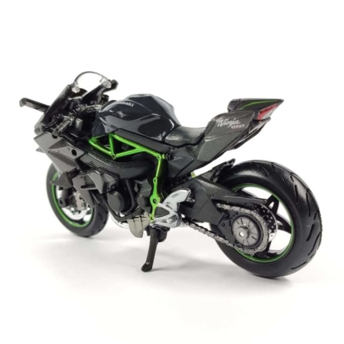 Колекційна модель мотоцикла Kawasaki Ninja H2R — Масштаб 1:18 (Maisto) "Mirror Coated Black" з контрастною яскраво-зеленою рамою (Trellis frame)