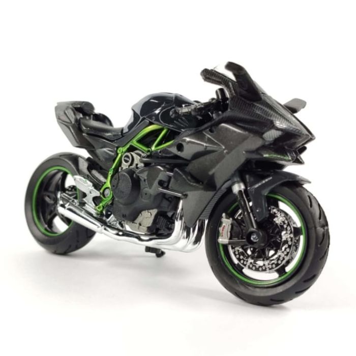 Колекційна модель мотоцикла Kawasaki Ninja H2R — Масштаб 1:18 (Maisto) "Mirror Coated Black" з контрастною яскраво-зеленою рамою (Trellis frame)