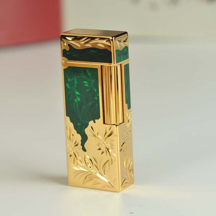 Преміальна Газова запальничка  KELEISI з художнім гравіюванням Смарагдово-Золота