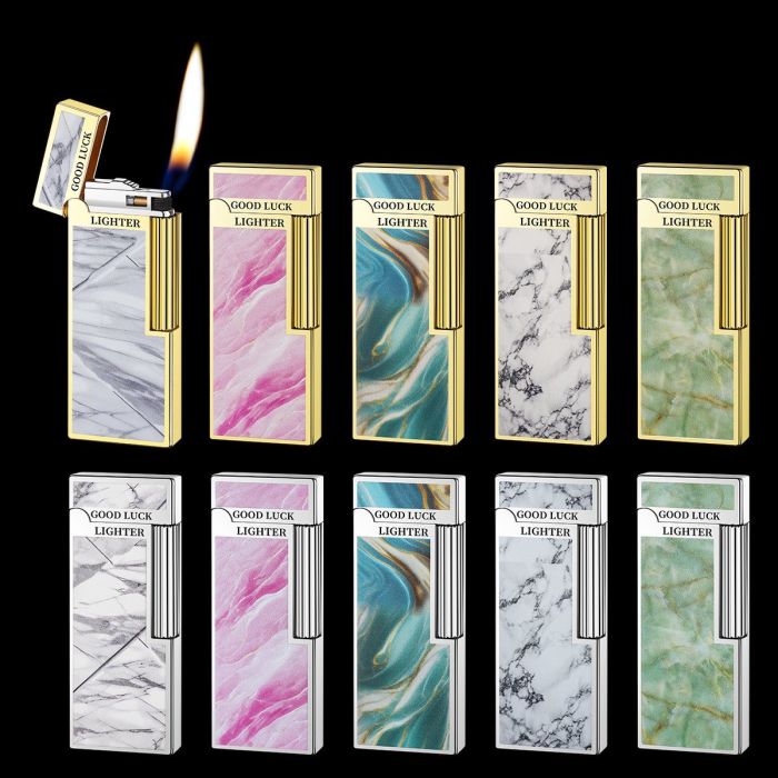 Елегантна Газова Запальничка  HYMRS "Good Luck" — Рожевий Мармур та Хром