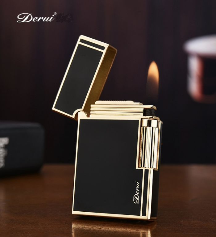 Елітна газова запальничка Derui R-09 Classic Black & Gold з фірмовим кліком