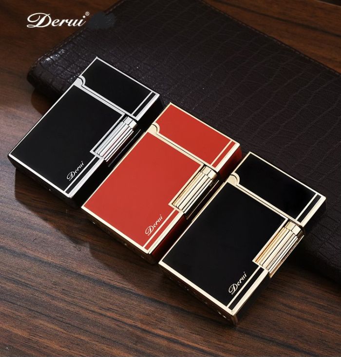 Елітна газова запальничка Derui R-09 Classic Black & Silver з фірмовим кліком