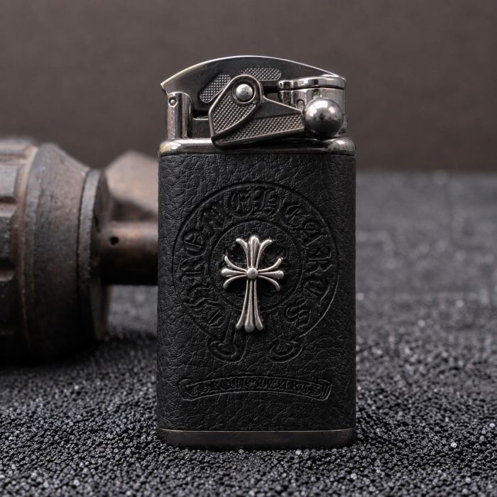 П’єзо-турбо запальничка Chrome Hearts у шкіряному чохлі (Металева, Вітрозахисна)
