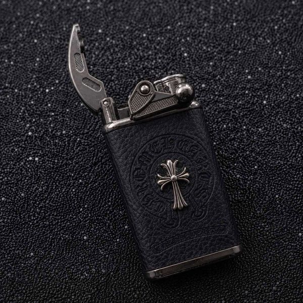 П’єзо-турбо запальничка Chrome Hearts у шкіряному чохлі (Металева, Вітрозахисна)