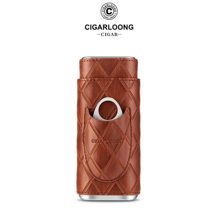 Шкіряний футляр (хумідор) для 3-х сигар Cigarloong із гільйотиною — Коричневий