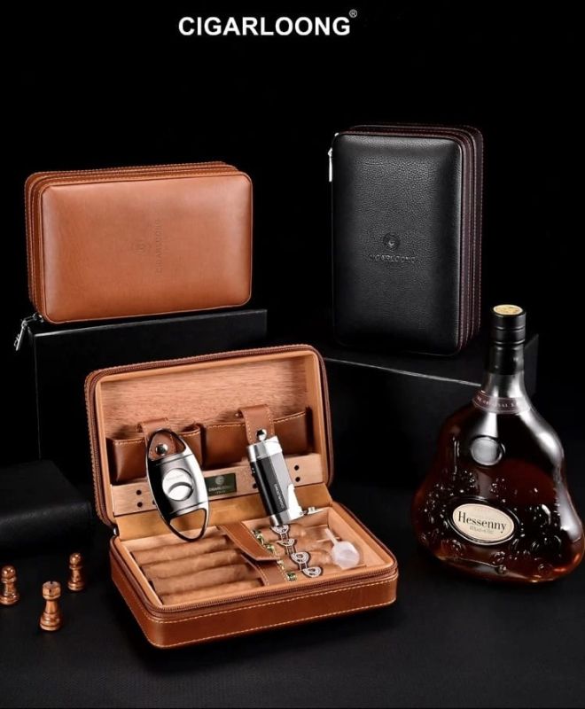 Шкіряний дорожній х’юмідор (футляр) для 4 сигар Cigarloong — Чорний