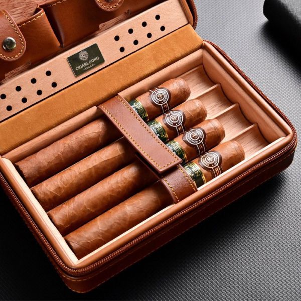 Шкіряний дорожній х’юмідор (футляр) для 4 сигар Cigarloong — Коричневий