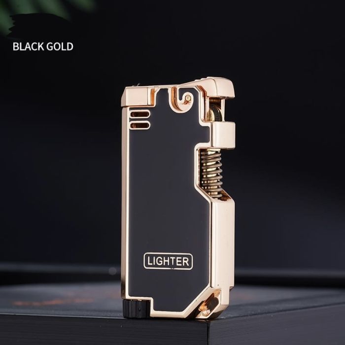 Газова запальничка з класичним полум'ям у стилі ретро Black  Gold (чорна із золотом)