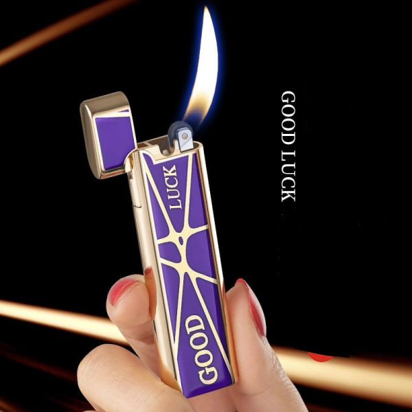 Стильна та Елегантна Газова Запальничка "Good Luck" (фіолетова з золотистими вставками)