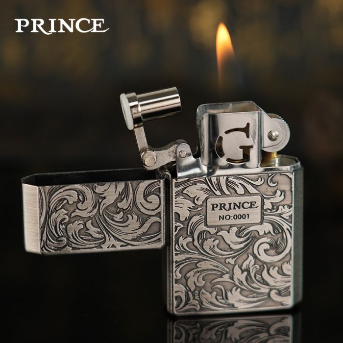 Бензинова запальничка Prince (Japan Design) з  рослинним орнаментом у стилі "бароко"