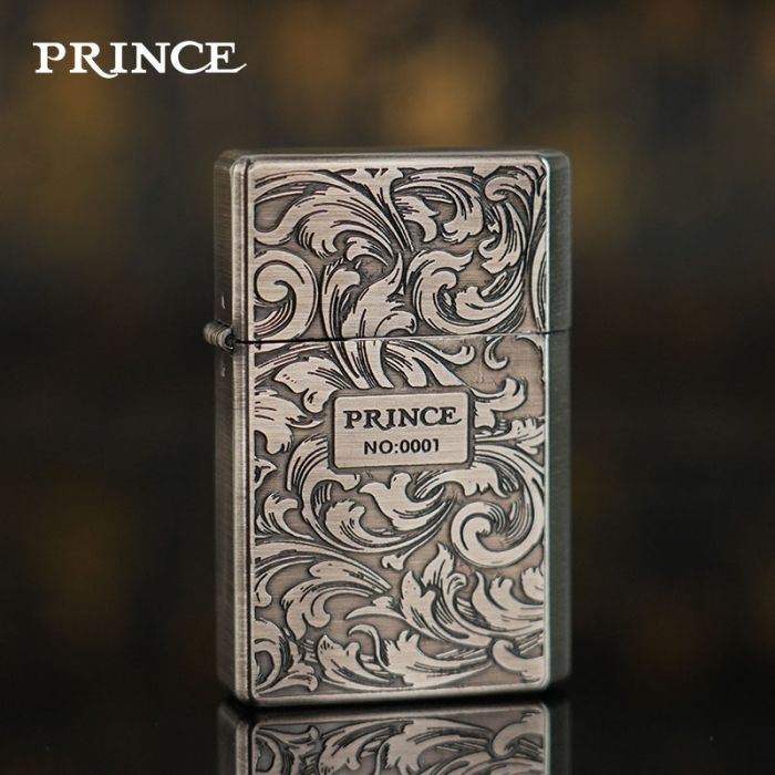 Бензинова запальничка Prince (Japan Design) з  рослинним орнаментом у стилі "бароко"