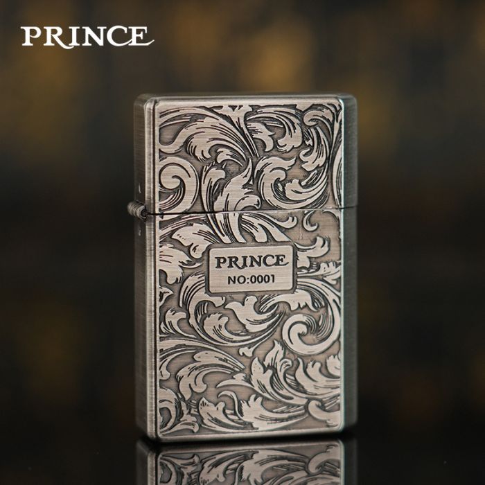 Бензинова запальничка Prince (Japan Design) з  рослинним орнаментом у стилі "бароко"