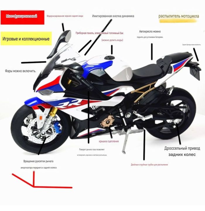 Колекційна модель мотоцикла BMW S1000RR (Scale 1:6) із парогенератором, аудіо- та світломодулем