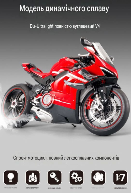 Високодеталізована масштабна модель супербайка Du-Ultralight All-Carbon V4 (Масштаб 1:7)