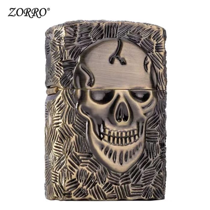Бензинова запальничка Zorro «Череп та Кістки» (Armor Series, Зістарена бронза)