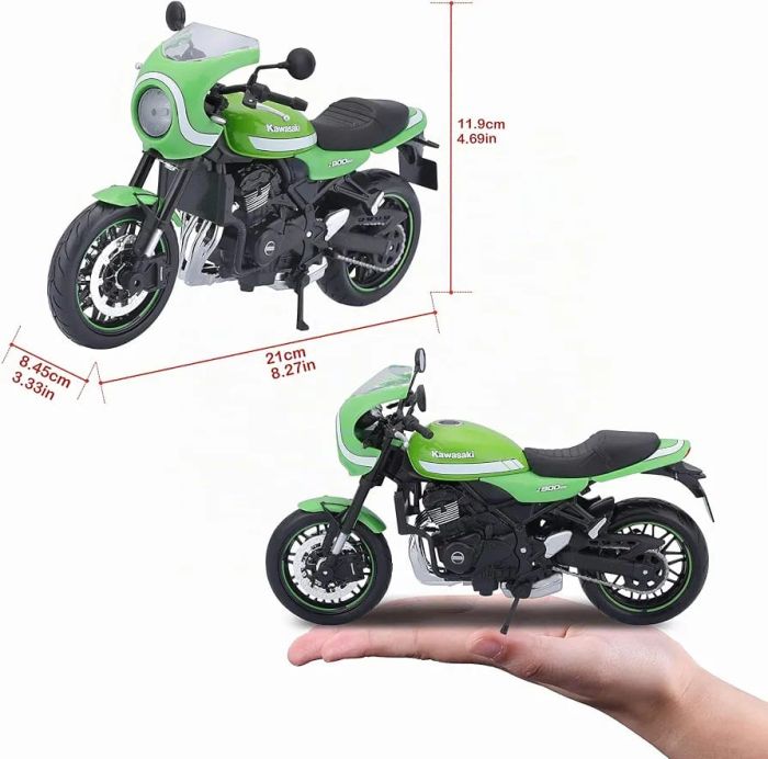 Модель мотоцикла Kawasaki Z900RS Cafe (масштаб 1:12) від Maisto (Зелений із чорним та сріблястими елементами)