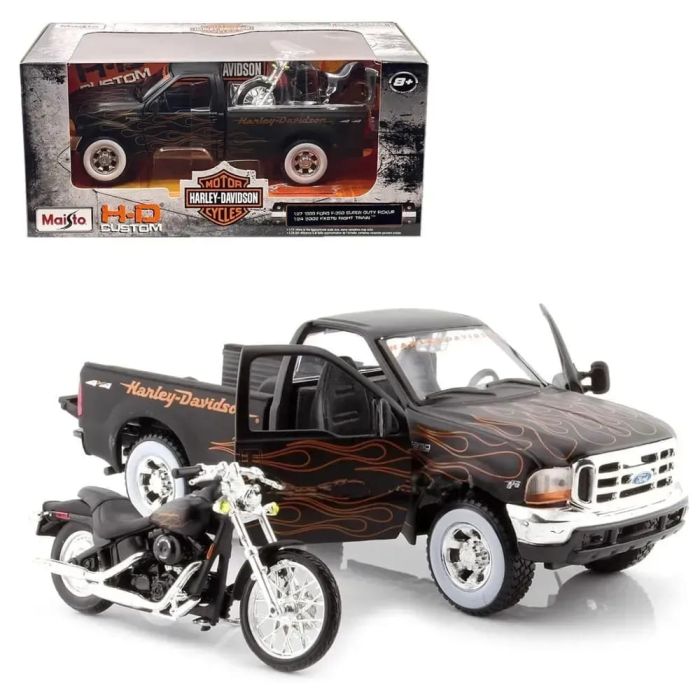Колекційний набір Maisto HD Custom: 1999 Ford F-350 Super Duty Pickup (масш.1:27) та 2002 Harley-Davidson FXSTB Night Train(1:24)