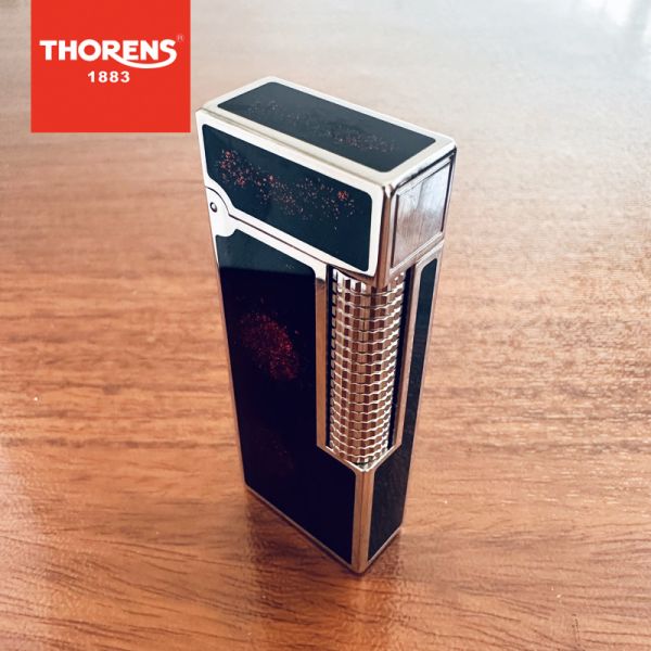 Преміальна газова запальничка THORENS чорний мармур з срібними елементами