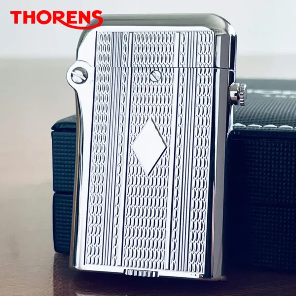 Легендарна бензинова Запальничка Thorens срібляста  з ромбовидним елементом
