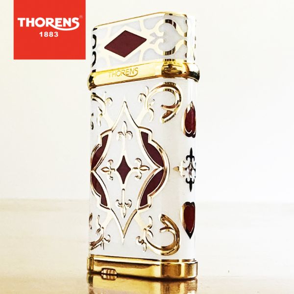 Преміальна газова запальничка THORENS в білому кольорі інкрустована золотом